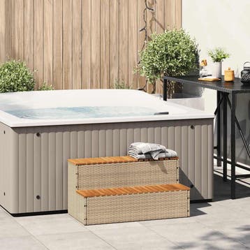 vidaXL Hottub-opstap 100x50x50,5 cm poly rattan&massief, Verzenden, Nieuw