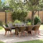 vidaXL Tuin eettafelset met kussen 9 pcs Grijs poly rattan, Verzenden, Nieuw, Rotan, Meer dan 8 zitplaatsen
