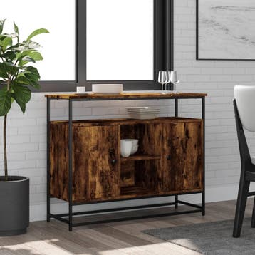 vidaXL Dressoir 100x35x80 cm bewerkt hout gerookt, Verzenden, Nieuw, Overige houtsoorten, Minder dan 50 cm