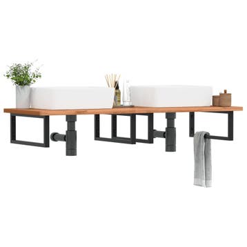 vidaXL Badkamer wandschap staal en massief beukenhout, Verzenden, Nieuw