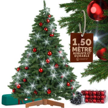 Kunstkerstboom premium 150cm + kerstballen rood + kerstve..., Verzenden, Nieuw