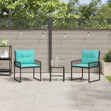vidaXL Buitenmeubelset 3 st Zwart en Turquoise, Tuin en Terras, Verzenden, Nieuw, 3 zitplaatsen