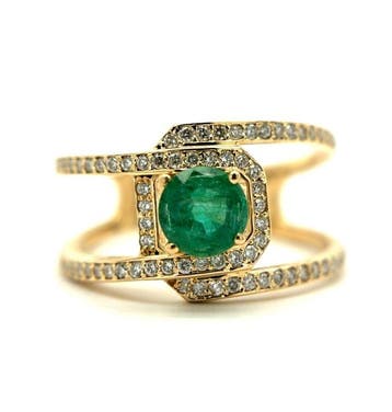 Ring - 14 karaat Geel goud - 0.98ct. tw. Smaragd - Diamant, Nieuw
