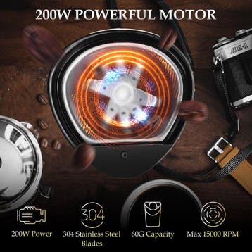 Koffiemolen elektrisch - Koffiemaler - 200W - Zwart - Aigost, Verzenden, Zo goed als nieuw