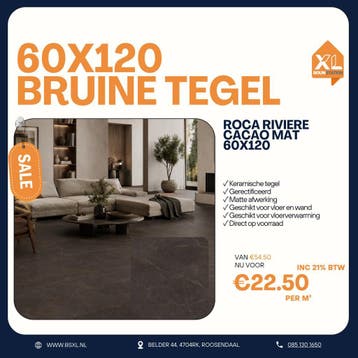 60x120 Bruin Cacao - VOORRAAD = ACTIE TEGEL = GERECTIFICEERD, Doe-het-zelf en Verbouw, Tegels, 60 cm of meer, Nieuw, Ophalen of Verzenden