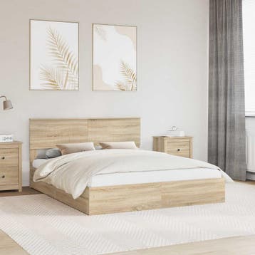 vidaXL Opslag bed met lade Sonoma Eiken 160 x 200 cm Bewerkt, Huis en Inrichting, Slaapkamer | Bedden, Bruin, Verzenden, Hout