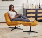Nieuw Moderne Lounge Stoel met Kruk – Groen, Geel – Chaise, Huis en Inrichting, Bureaustoelen, Verzenden, Ergonomisch, Nieuw