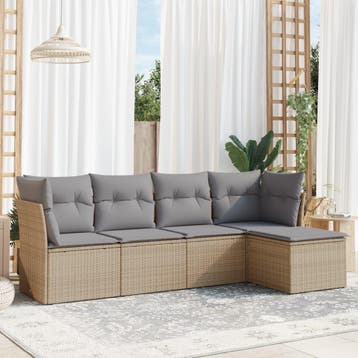 vidaXL 5-delige Loungeset met kussens poly rattan beige, Verzenden, Nieuw, Loungeset