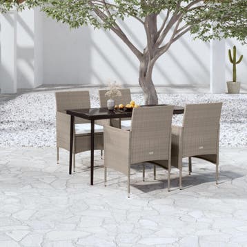 vidaXL 5-delige Tuinset met kussens beige en zwart, Verzenden, Nieuw, 4 zitplaatsen, Tuinset
