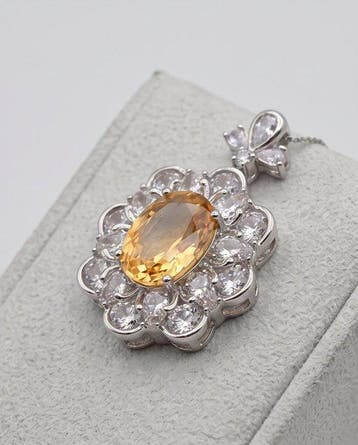 Zonder minimumprijs - Halsketting Zilver Citrien - 10CT -, Sieraden, Tassen en Uiterlijk, Kettingen, Nieuw