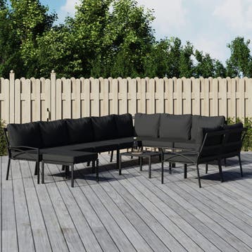 vidaXL 11-delige Loungeset met kussens staal grijs, Verzenden, Nieuw, Rvs, Loungeset