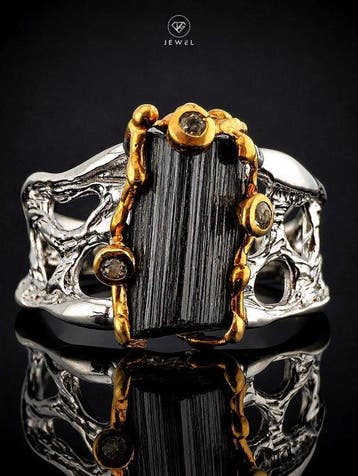 Grijze toermalijnring - 925 sterlingzilver - goudverguld