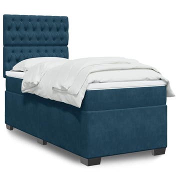 vidaXL Boxspring met matras fluweel blauw 90x200 cm, 90 cm, Eenpersoons, Nieuw, 200 cm