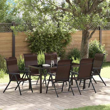 vidaXL Tuin eettafelset 7 pcs Bruin Gepoedercoat staal, Verzenden, Nieuw, Rotan, 7 zitplaatsen