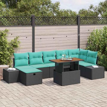 vidaXL Tuin Sofa Set 8 st Zwart poly rattan, Verzenden, Nieuw, Rotan, 8 zitplaatsen