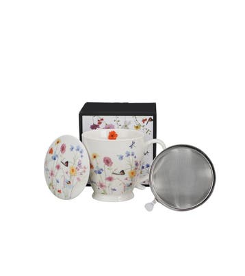 Theeset bloemen mok 480ml met filter Duo Gifts, Huis en Inrichting, Keuken | Servies, Verzenden, Nieuw, Overige stijlen, Kop(pen) en/of Schotel(s)