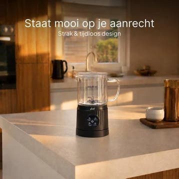 Melkopschuimer Glas - PFAS-vrij - 4-in-1 Melkschuimer Zwart, Verzenden, Zo goed als nieuw
