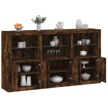 vidaXL Dressoir met LED-verlichting 181,5x37x100 cm gerookt, Verzenden, Nieuw, Overige houtsoorten, Minder dan 50 cm