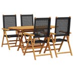 vidaXL Tuin eettafelset 5 pcs Zwart Massief Acaciahout, Verzenden, Nieuw
