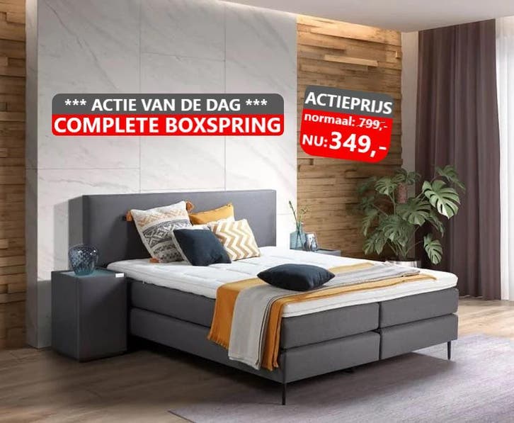 *** COMPLETE BOXSPRING NU: 349,- ***, Huis en Inrichting, Slaapkamer | Boxsprings, Overige maten, 200 cm, Crème, Grijs, Zwart