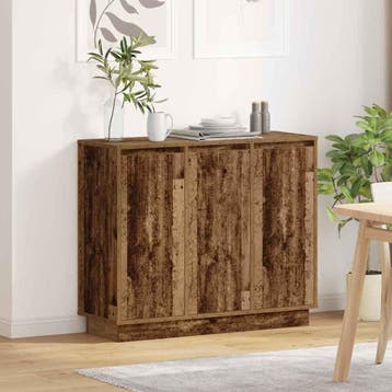 vidaXL LED Sideboard Oudhout 90 x 32 x 75 cm Bewerkt hout, Minder dan 50 cm, Verzenden, Nieuw, Minder dan 100 cm