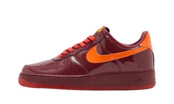 Nike Air Force 1 Low Patent Leather Dark Team Red Safety Ora, Nieuw