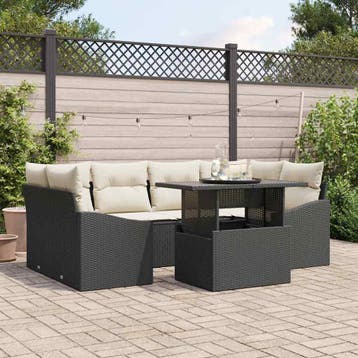 vidaXL Tuin Sofa Set 7 st Zwart poly rattan, Verzenden, Nieuw, Rotan, 7 zitplaatsen