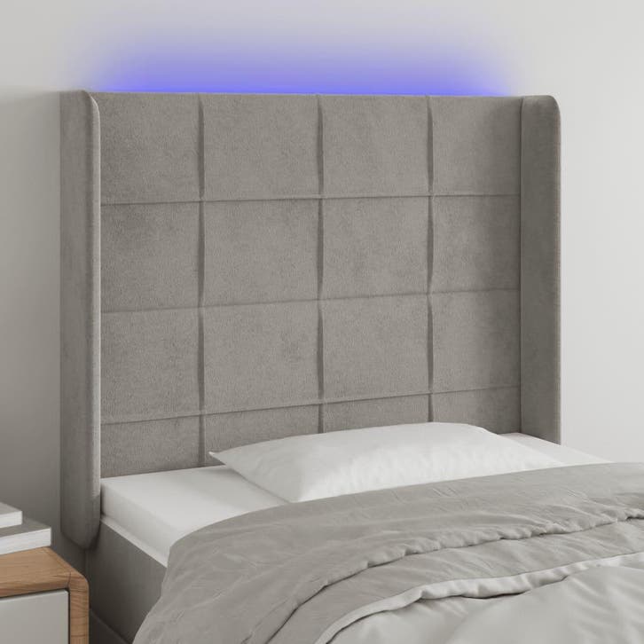 vidaXL Hoofdbord LED 93x16x118/128 cm fluweel lichtgrijs, Huis en Inrichting, Slaapkamer | Bedden, Grijs, Nieuw, Stof, Verzenden