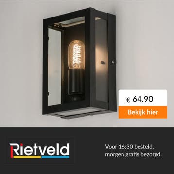 Rietveld-Wandlampen-Zwart, Transparant-Glas, Staal, Metaal, Verzenden, Nieuw