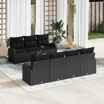 vidaXL Tuin Sofa Set 8 st 7-Aantal zitplaatsen Zwart poly, Verzenden, Nieuw, Rotan, 8 zitplaatsen