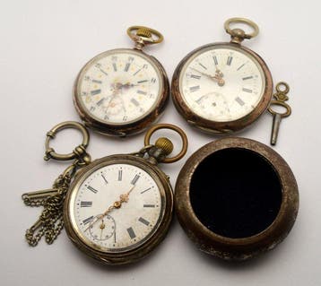 Antique 19/20th Century 800 Silver - Lot of 3 x mechanical, Antiek en Kunst