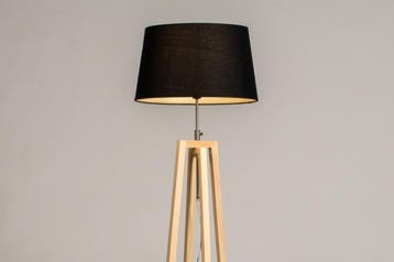 Rietveld Vloerlampen - Zwart, Naturel - Stof, Hout, Huis en Inrichting, Lampen | Vloerlampen, Verzenden, Nieuw