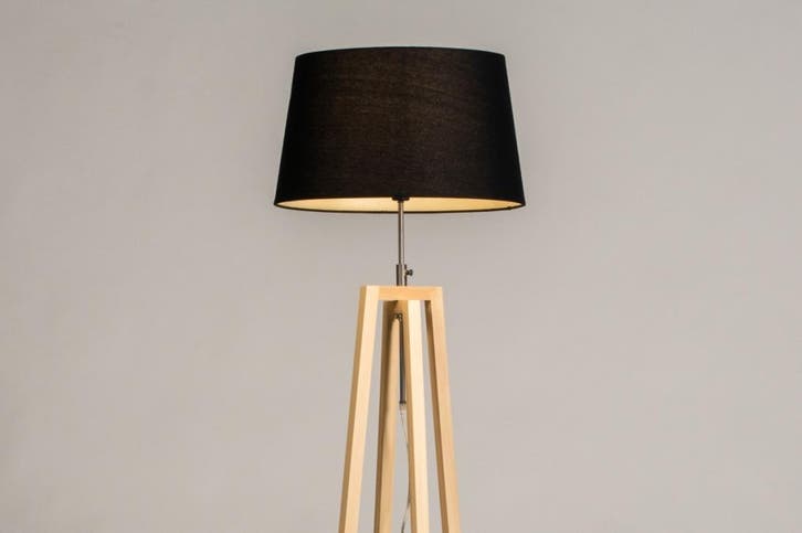 Rietveld Vloerlampen - Zwart, Naturel - Stof, Hout, Huis en Inrichting, Lampen | Vloerlampen, Verzenden