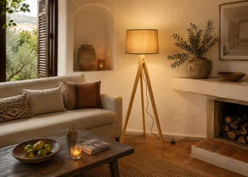 Staande Lamp Driepoot Hout - Valott Bamboo (Staande Lampen), Ophalen of Verzenden, Nieuw, Hout