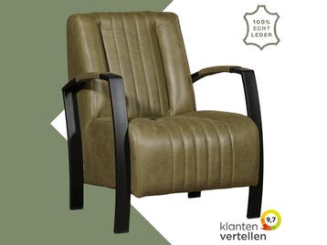 Leren fauteuil Glamour - Vintage Olive (olijf/groen), Nieuw, Ophalen of Verzenden, 50 tot 75 cm, Industrieel, Modern, Retro
