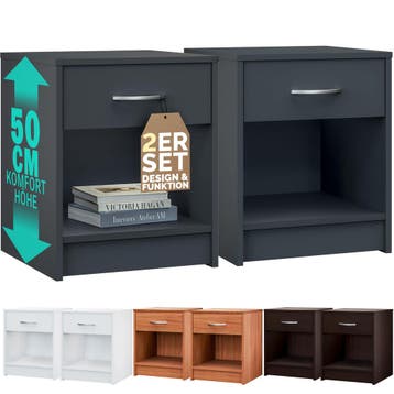 Nachtkastje Hamburg set van 2 Antraciet 50x40x35cm, Verzenden, Nieuw
