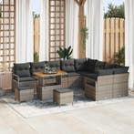 vidaXL Tuin Sofa Set met kussen met opslag 12 pcs Grijs, Verzenden, Nieuw, Rotan, 2 zitplaatsen
