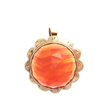Vintage gouden broche/hanger met grote carneool, Ophalen of Verzenden, Gebruikt, Goud, Overige merken
