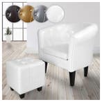 Fauteuil met armleuning - Relaxstoel - Met Hocker - Wit - MI, Verzenden, Zo goed als nieuw