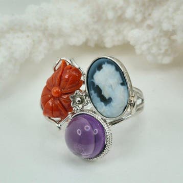 Koraal - Zilver - Ring - CORALLO MEDITERRANEO, Antiek en Kunst