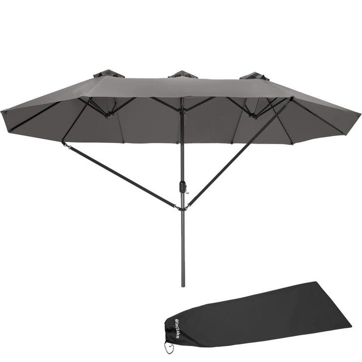 Dubbele Parasol Silia 460x270 cm met 3 windvakken - grijs, Tuin en Terras, Zonneschermen, Verzenden