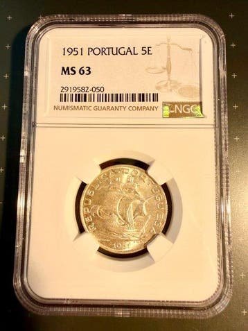 Portugal. Republic. 5 escudo 1951 silver MS 63, NGC UNC