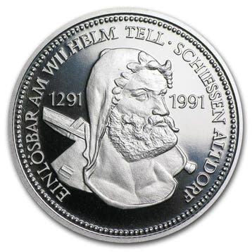Zwitserland. 1988 1 oz Switzerland Platinum Wilhelm Tell, Postzegels en Munten