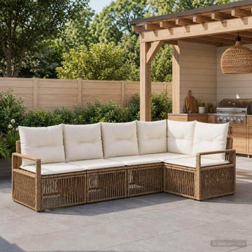 vidaXL Tuinbankenset 5 st Beige poly rattan, Verzenden, Nieuw, 5 zitplaatsen