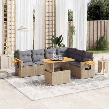 vidaXL 7-delige Loungeset met kussens poly rattan beige, Verzenden, Nieuw, Loungeset