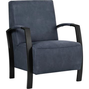 Leren fauteuil Glory - Kenia Denim (blauw), Nieuw, Ophalen of Verzenden, 50 tot 75 cm, Industrieel, Modern