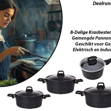 8-Delige Krasbestendig Gemengde Pannenset, Verzenden, Nieuw, Aluminium