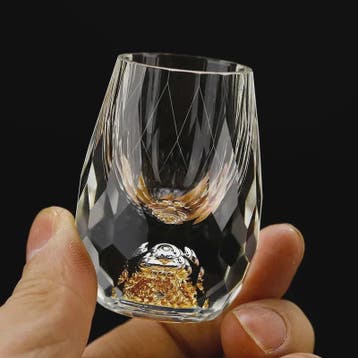 Luxe Kristallen Borrelglaasje met Dubbele Bodem en Gouden Fo, Antiek en Kunst, Antiek | Glas en Kristal, Verzenden