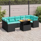 vidaXL 8-delige Loungeset met kussens poly rattan zwart, Verzenden, Nieuw, Rotan, Loungeset
