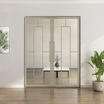 Dubbele stalen taatsdeur Kiezelgrijs 5 Vlaks Helder glas*, Minder dan 80 cm, Overige typen, Nieuw, Metaal
